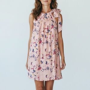 Bellambra Made in Italy 100% Linen Floral Sleeveless Dress with Bow in Size S